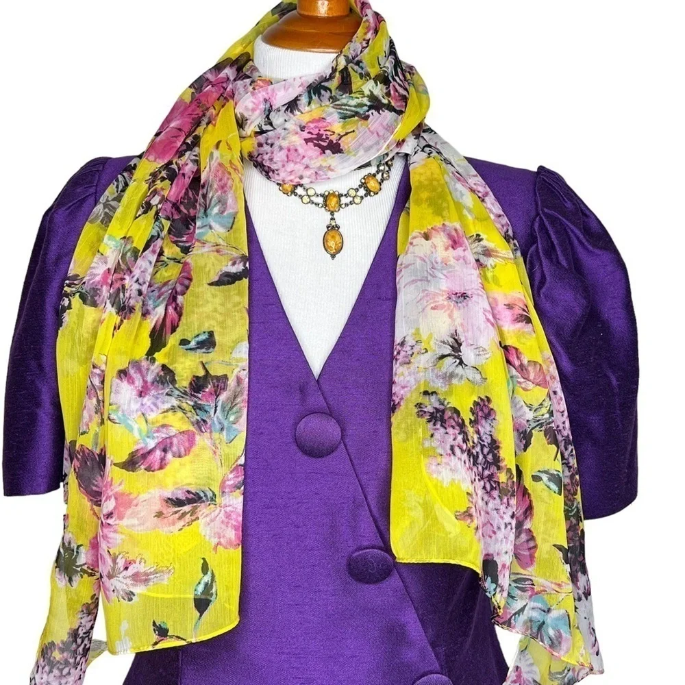 Cejon Women’s Yellow Floral Print Lightweight Oversized Spring Summer Scarf Wrap